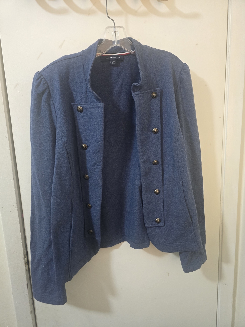 Tommy Hilfiger Blue Knit Military Band Jacket Blazer - Metallic Crest Buttons
